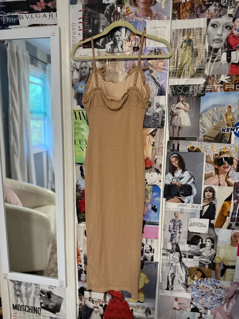 Tiger Mist Tan Ribbed Maxi Dress with Tie Straps - Picture 2 of 4